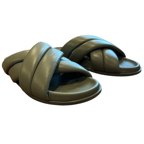 Revolve Anine Bing Lizzie Lamb Leather Slides in Green Khaki Sandals - Picture 5 of 11